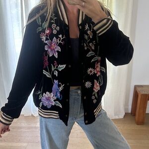 Johnny Was Velvet Floral Embroidered Black Jacket